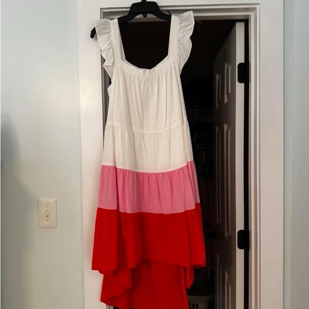White and Pink Ruffled Tiered Sundress
